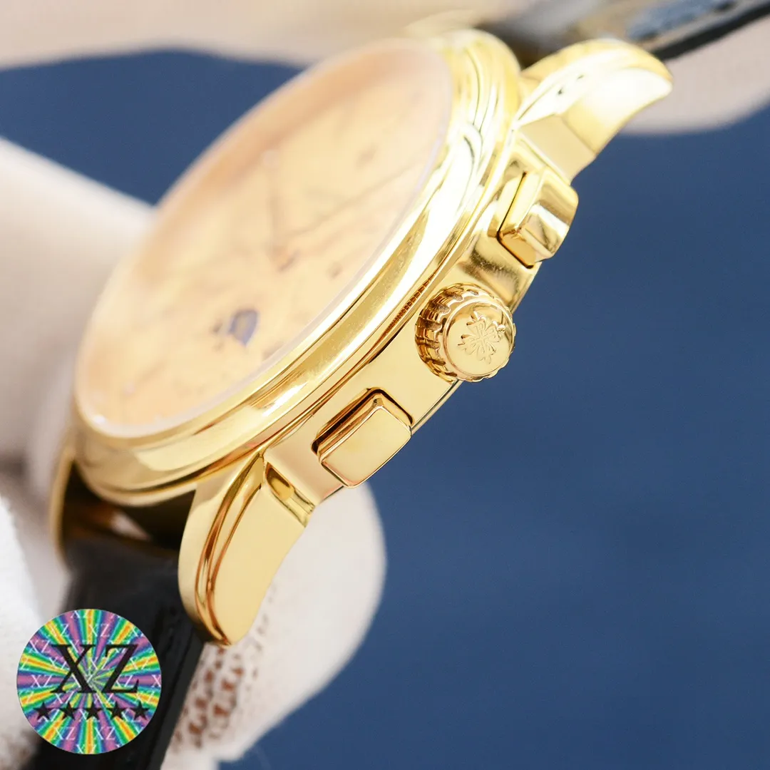 Patek Philippe - PP multi-function watch, full of business style, equipped with an original imported 9100 moon phase function movement mechanical watch with accurate travel time and zero repairs. The use of 13 square diamonds as scales on the dial shows the luxurious temperament of this watch [呲呲] imported cowhide strap. The watch mirror is made of sapphire mirror and the see-through bottom cover It is waterproof to 30 meters and has a diameter of 42mmx10mm. The functions of the watch include day of the week, month, date, moon, sun and other functions. The reputation of the best men's watch is revealed in every detail: a man is a warm gentleman, with great taste and craftsmanship, which is comparable to the original! The appearance and appearance are the same and unique! (Focus on original new machines) Made by big manufacturers! Welcome to reprint!